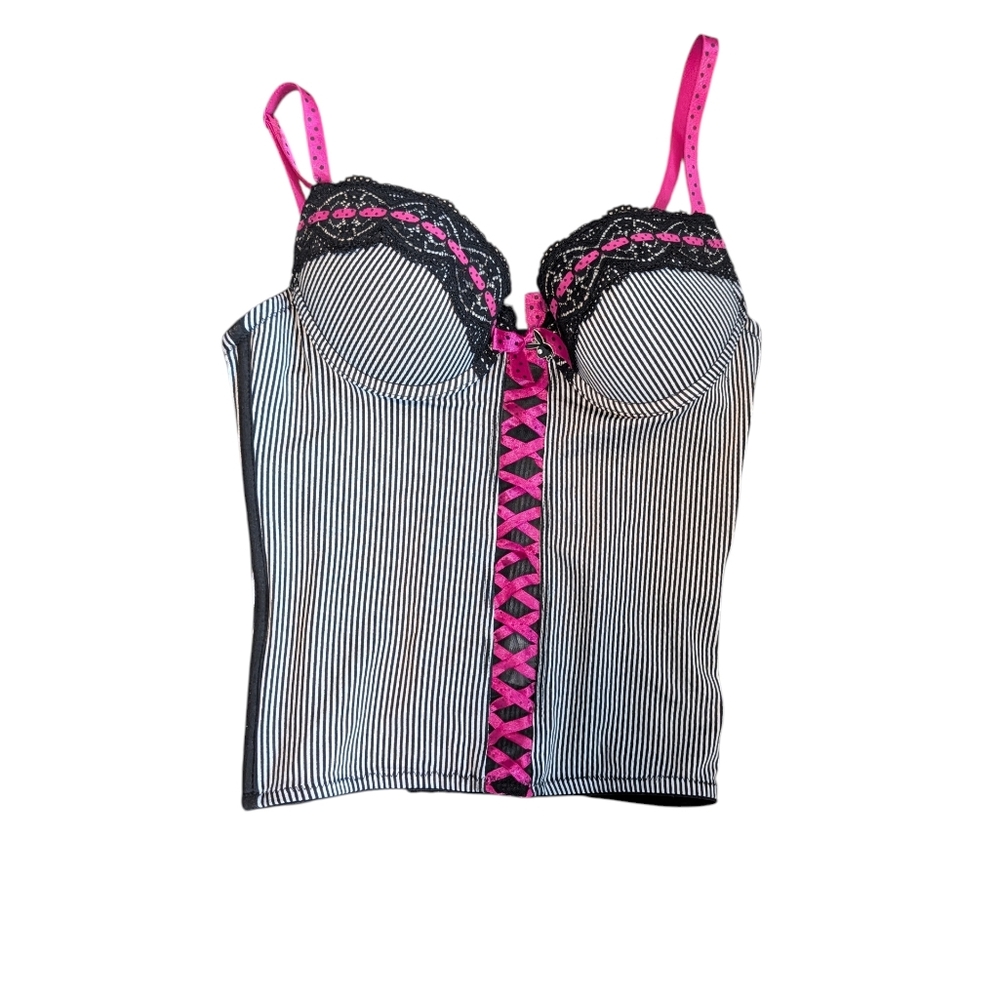 SOLD!!!***************SOLDPLAYBOY Black and Pink Striped Lace Camisole